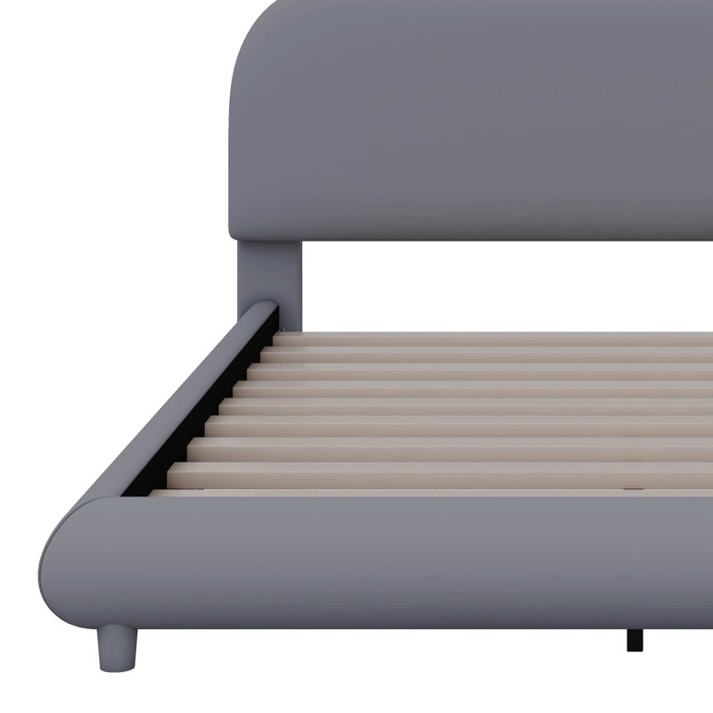 Grand lit plateforme tapissier Teddy, gris