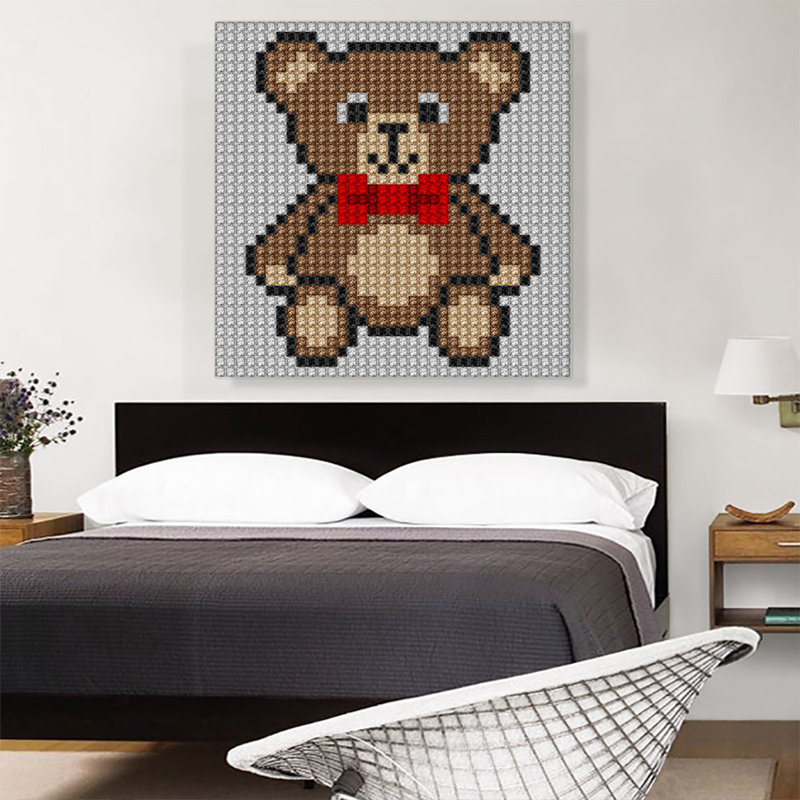 «Brown Teddy Bear Red Bow Tie Jewel Pixel», reproduction d'art graphique sur toile tendue, H 36 po x l 36 po x 1,5 po