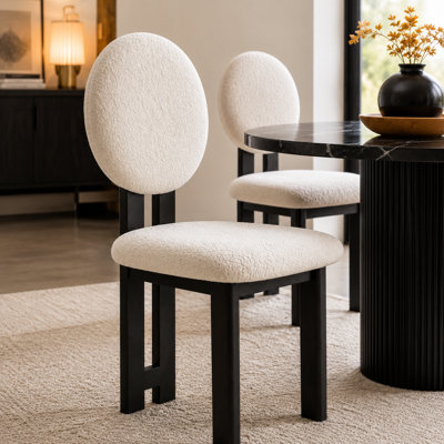 Ensemble de 2 chaises de salle à manger rembourrées Boucle de style moderne Mid-Century avec dossier rond et pieds en bois