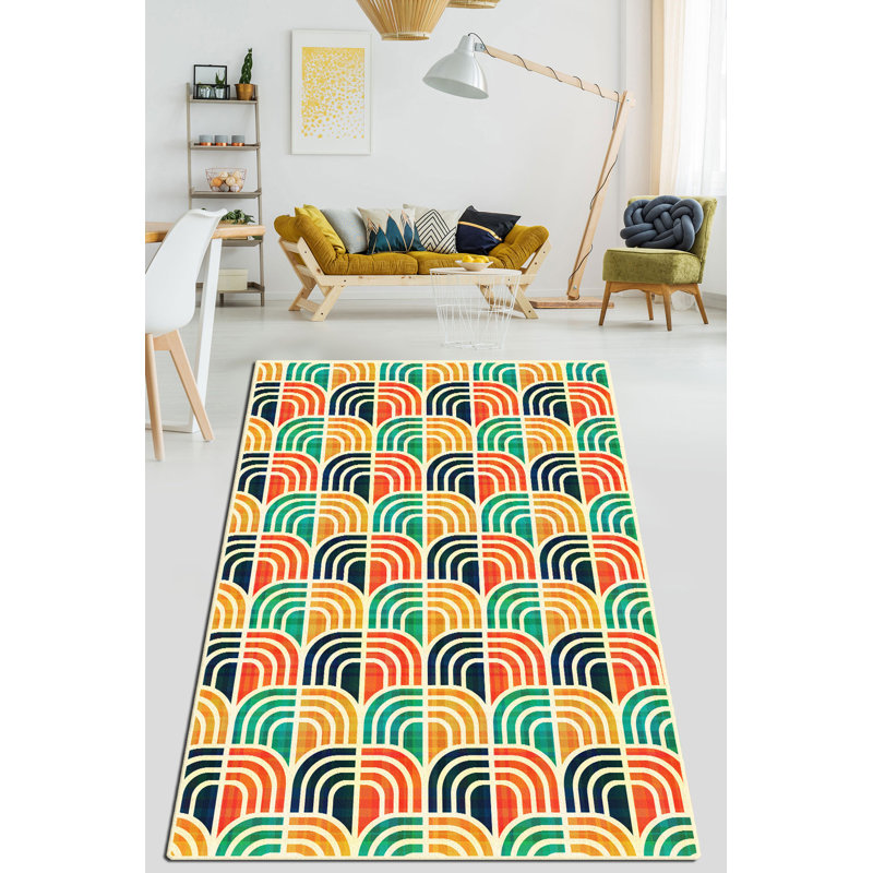 High-Quality Area Rug, 3.3 x 5.2 ft, 100% Polyester, 0.2 in Pile Height | Antibacterial, Non-Slip Felt Dot Underside | Machine Washable at 86°F, Easy Care | Perfect for Living Room, Bedroom, and Hallways