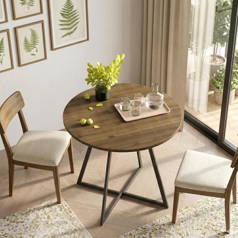 Table de salle à manger ronde 31,5 po pour petite cuisine, table ronde moderne sur pied central avec pattes en métal et plateau aspect bois, table de petit-déjeuner peu encombrante pour 2 à 4 personnes, appartements et coins douillets