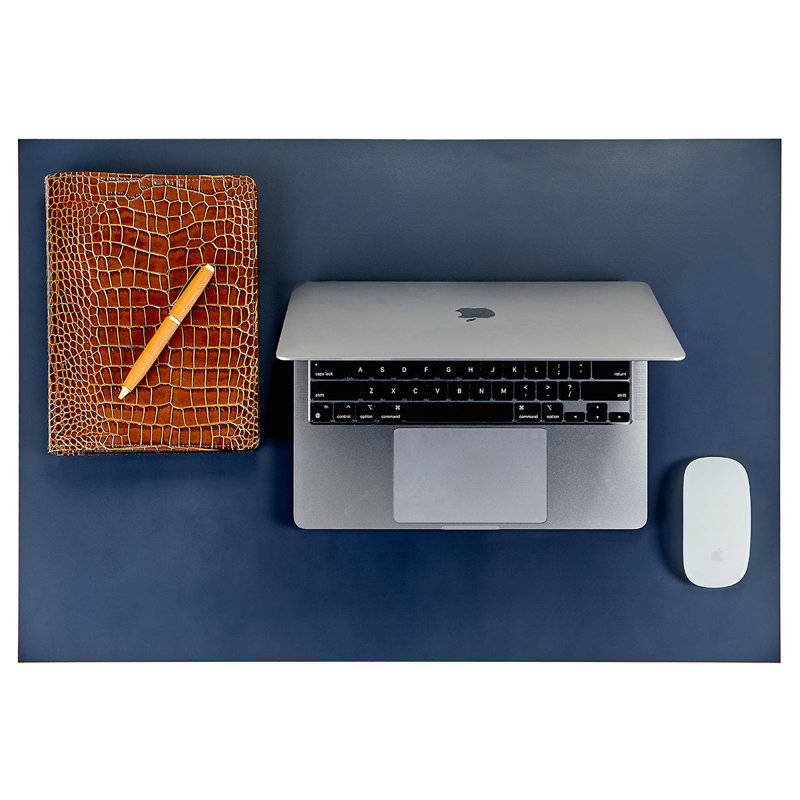 Graphic Image Desk Blotter Double-Sided Leather, Combo, Navy/Tan
