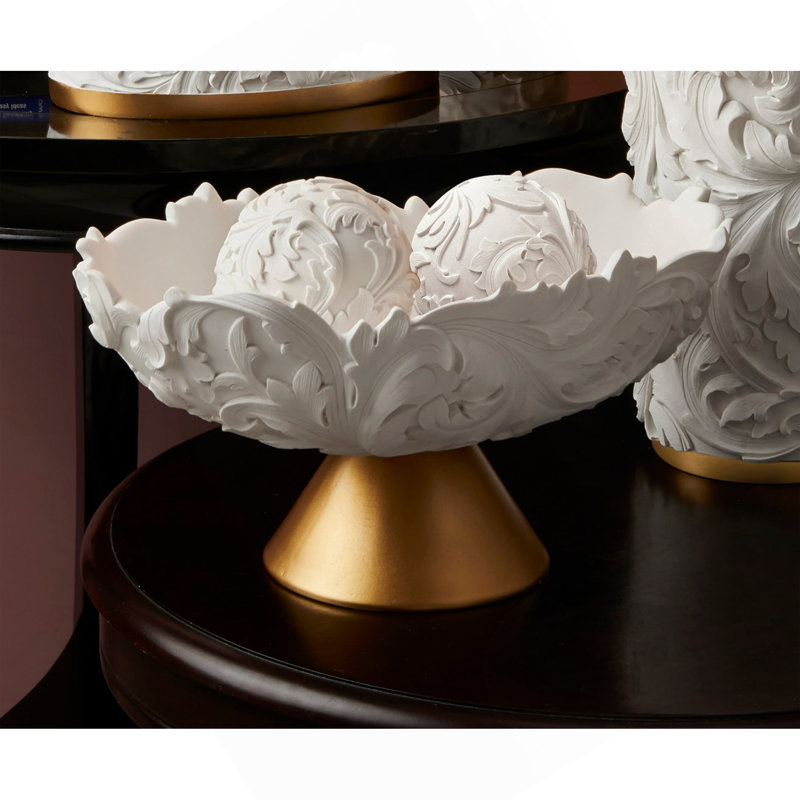Bol à volutes baroque blanc / or 8,75 po avec sphères Alba