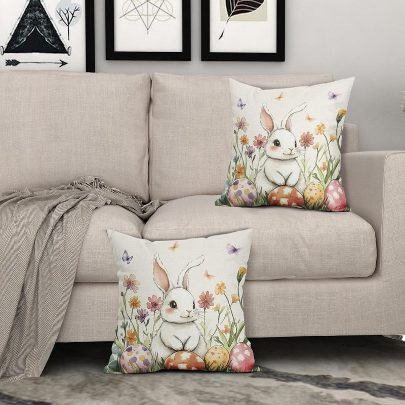 Couvertures de coussin Joyeuses Pâques, ensemble de 2 taies d'oreiller à motif floral et œuf de Pâques