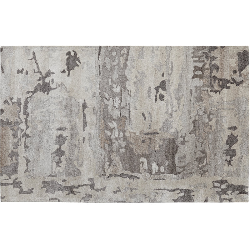 Tapis abstrait gris noué à la main Saoirse, Rectangle 5 pi x 8 pi
