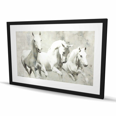 Three White Horses Running - Farmhouse Horse Framed Print