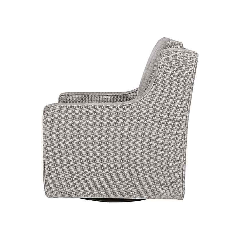 Gray Geometric Pattern Swivel Accent Chair with Wood Frame