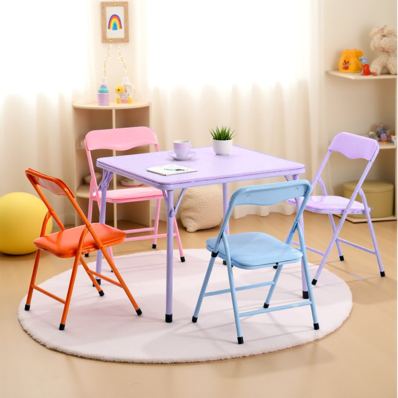 5 Pieces Colourful Folding Set Table and Chair for Kids with Durable Metal Frame and Easy-Clean Plastic for Daycare Classrooms and Playrooms