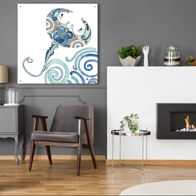 Art mural en verre acrylique 36 po x 36 po «Undersea Luau 4» par Alicia Ludwig