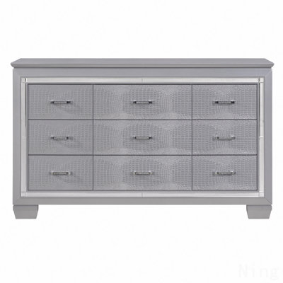 1Pc Nine Drawers Dresser Faux Alligator Textured Drawers Fronts Faux Crystals Woodenen Bedroom Furniture