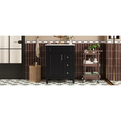 Meuble-lavabo noir moderne en céramique pour les salles de bain compactes
