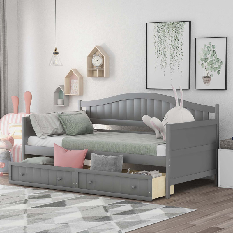 Twin Wooden Daybed With 2 Drawers, Gray