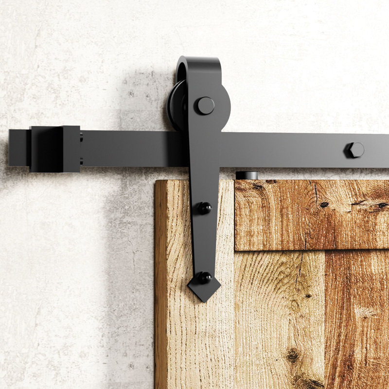 Black Rustic Arrow Design Non-Bypass Single Track One Door Hardware Kit, 72 in.