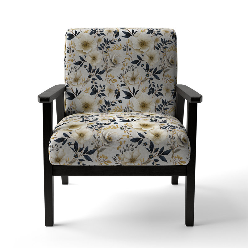 White Poppies Floral Tranquillity I - Upholstered Cottage Accent Arm Chair