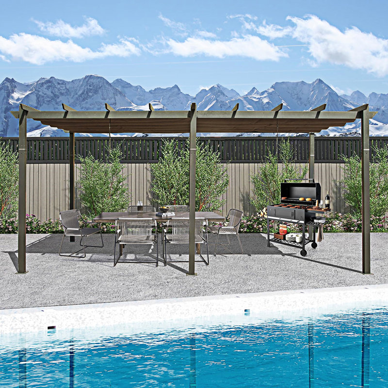 Pergola d'extérieur rétractable avec auvent résistant aux intempéries, L 234,26 po x P 131,18 po, Gris foncé