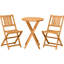 3 bistro de patio en bois - chaises pliantes et table ronde pour l'extérieur. Finition naturelle, cour arrière idéale, balcon, mobilier de terrasse 3 pièces. Pour terrasse, balcon. Table, comme