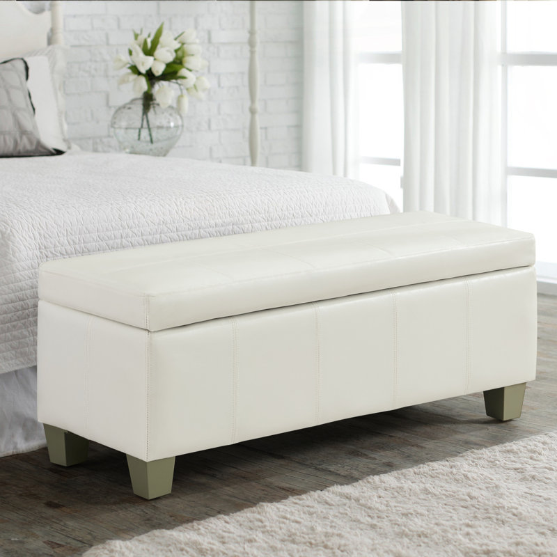 51" Wide Faux Leather Upholstered Storage Bench, White, 16.5" H x 51" W x 17.3" D