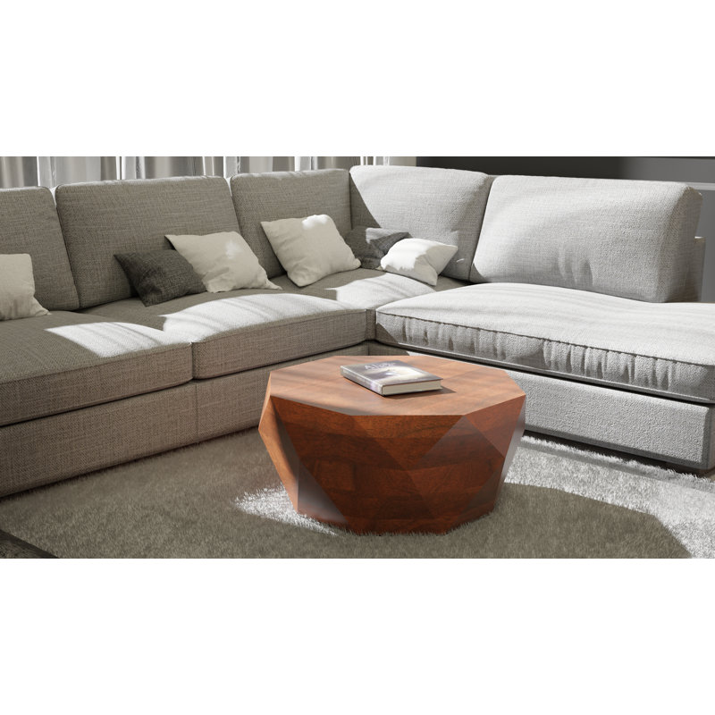 Solid Wood Round Modern Coffee Table – 29.5″ W Drum Design, Walnut Finish, Small Coffee Table for Living Room, Walnut