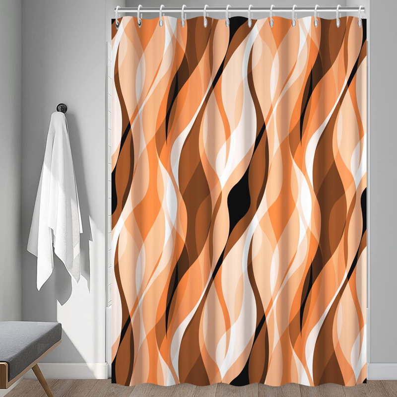 Orange Pack of 1 Modern Abstract Striped Shower Curtain Set with Hooks, 182.88"H x 137.16"W