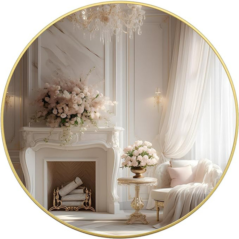 Hermien Aluminum Alloy Wall Mirror, Gold, 32" x 32", Round