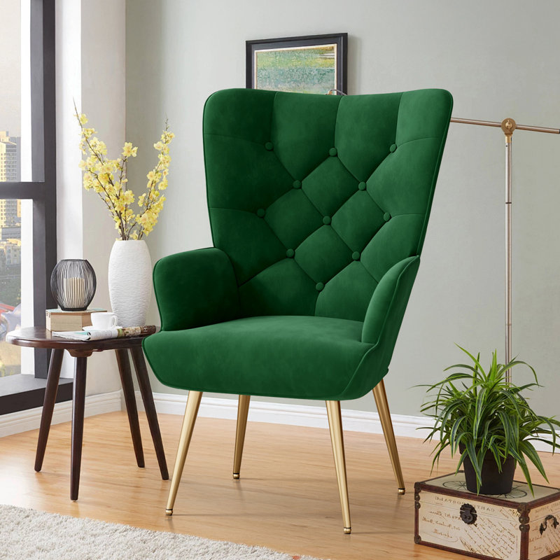 Bastoam 50Cm Wide Tufted Velvet Wingback Chair, Green, 2