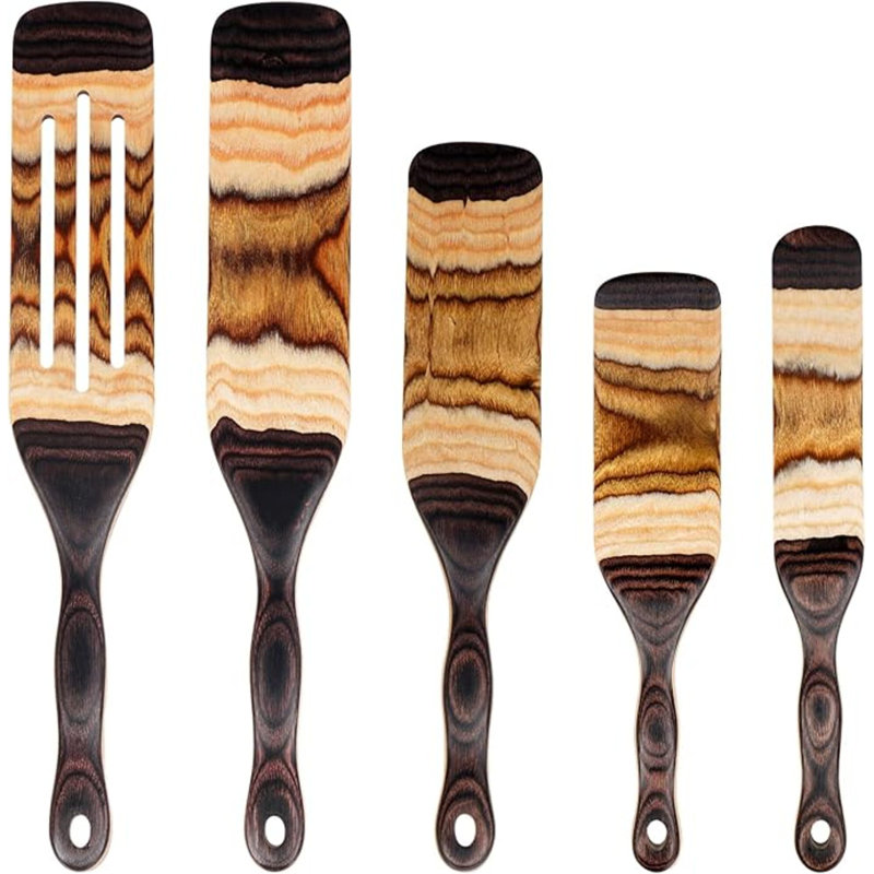 Ensemble de spurtle, ustensiles de cuisine en bois, ensemble d'ustensiles de cuisine, ensemble d'ustensiles de cuisine de cuisine de Pakkawood, cuillère de spatule de service en bois Essentials, cadeau maison et cuisine pour femmes et hommes