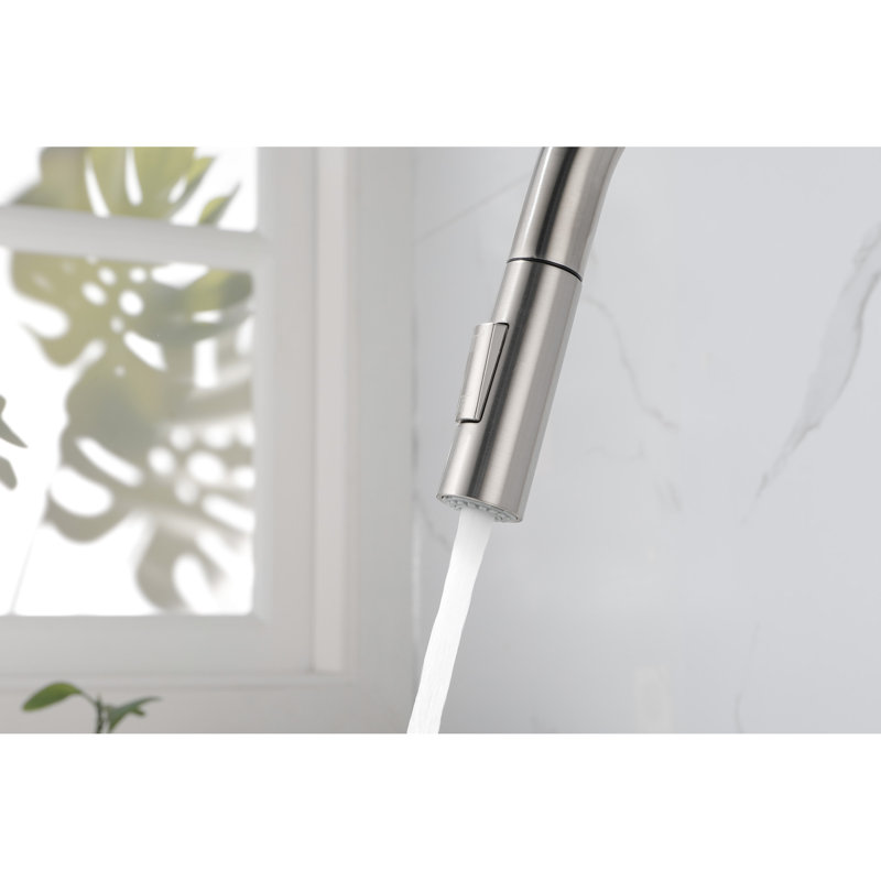 Brushed Nickel Kitchen Faucet With Pullout - Stainless Steel, 360 Swivel Nozzle For Convenient Water Reach, Single Handle Temperature And Flow Adjustment, Corrosion Surface Pull Down Nickel, Steel