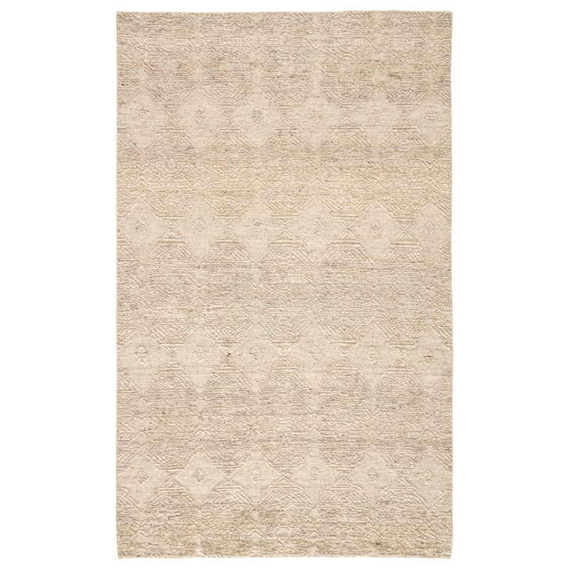Hand Knotted Wool Geometric Area Rug in Beige, Rectangle 5'6" x 8'