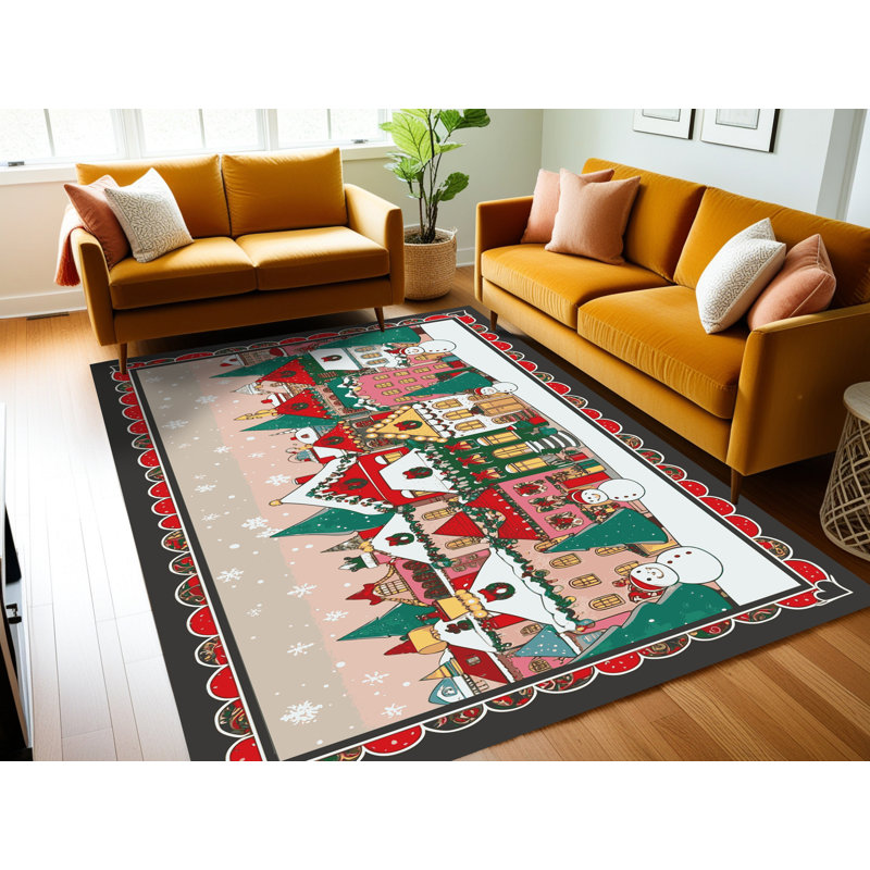 Tapis de vacances d'hiver de Noël lavable The Holiday Aisle®, Rectangulaire 2 pi x 3 pi