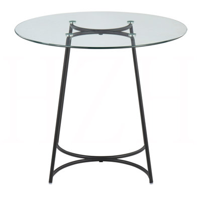 Table de salle à manger contemporaine en acier noir avec plateau en verre transparent