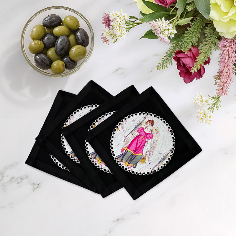 Serviettes de table en satin de coton Zodiac, Noir