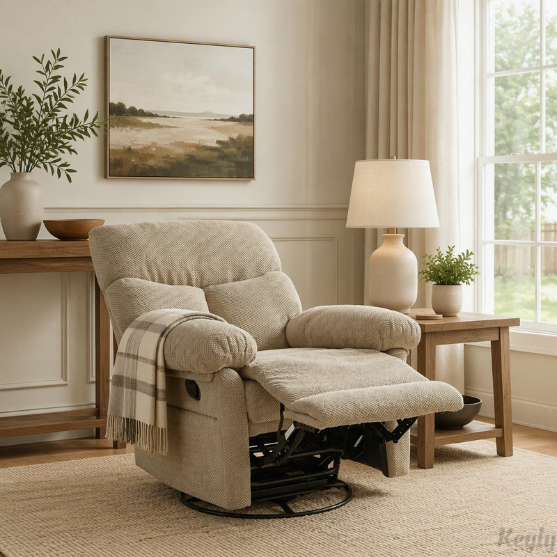 Fauteuil inclinable pivotant avec tissu texturé, Tissu chameau