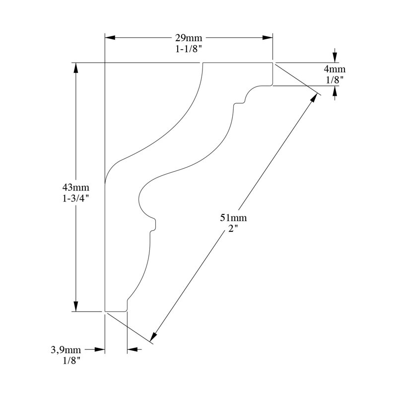 Moulure couronnée en polystyrène blanc apprêté 1-3 / 16 po x 1-3 / 4 po x 78-3 / 4 po