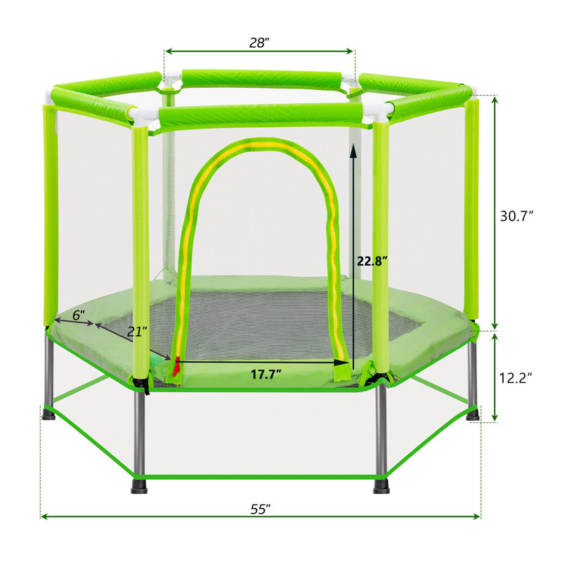 Toddlers Trampoline with Safety Enclosure Net and Balls, Green