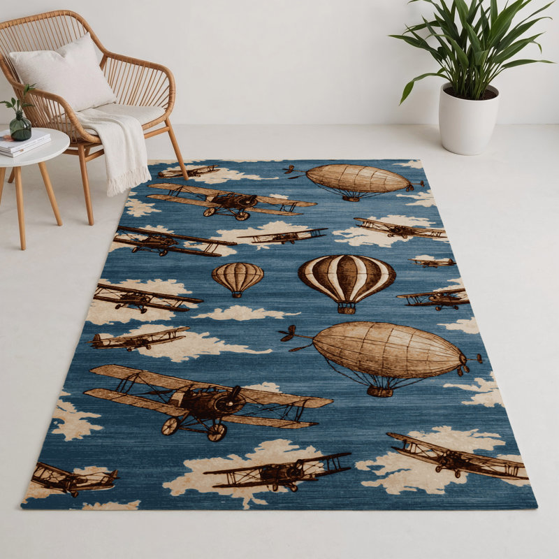 Transportation Blue Indoor and Outdoor Area Rug, Rectangle 3' x 5'