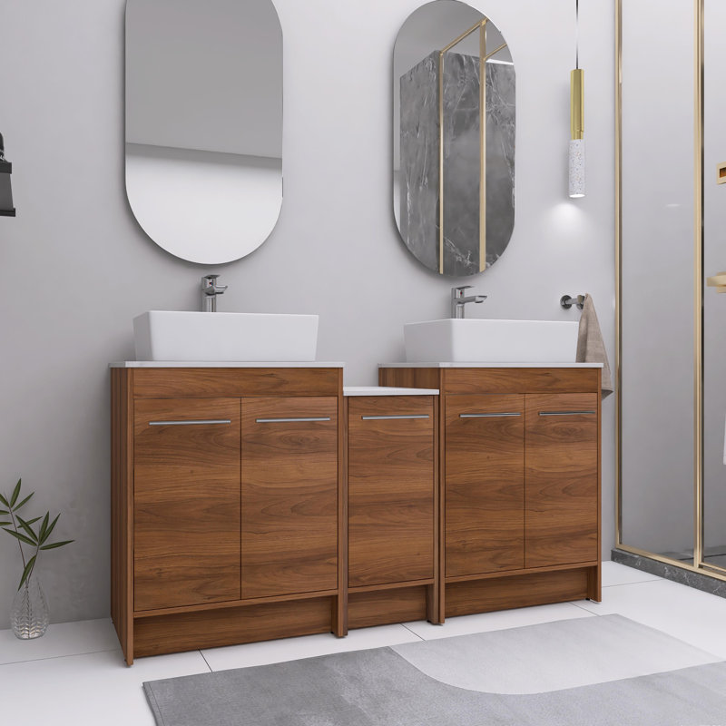 Irmhild 58.89 " W Freestanding Standard Free Standing 2 Double Vanity Bathroom Vanity With Ceramic Top
