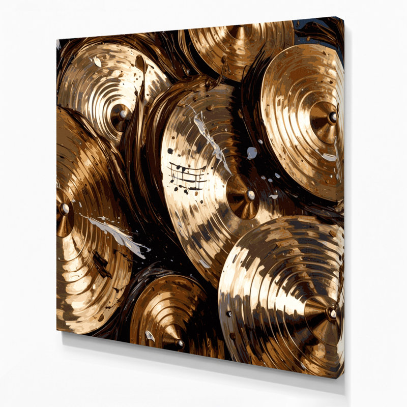 «Music Cymbals», art mural sur toile brune, H 12 po x l 12 po