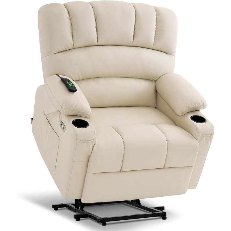 Waddells 27.2'' Extra Wide Power Recliner Lift Chair with Massage and Heat, Faux Leather, White Faux Leather