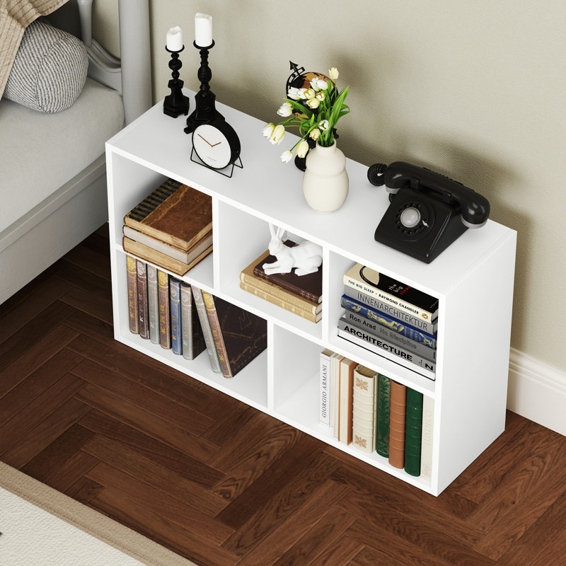 HOMCOM 2-Tier Bookshelf with 5 Open Storage Compartments, White