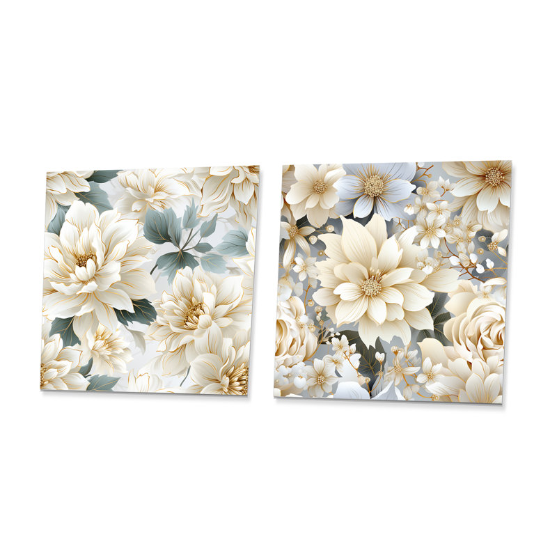 Cactier - Ensemble de 2 carrés à motif floral en métal, H 23 po x l 46 po