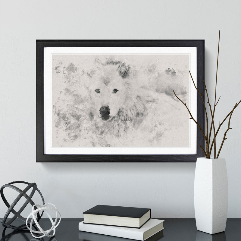 White Wolf - Picture Frame Graphic Art, Black Framed, 65cm H x 90cm W x 2cm D