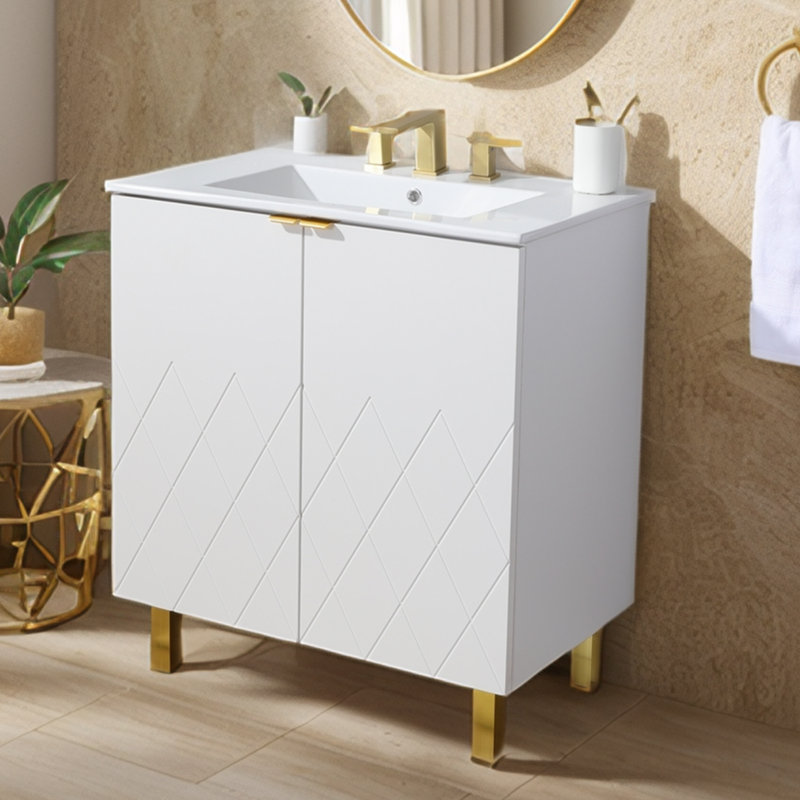 Meuble-lavabo sur pied simple 30 po avec plateau en céramique