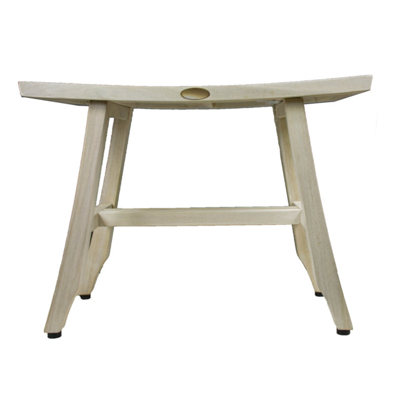 Banc de douche en bois massif Damietta, Blanc délavé, H 18 po x l 12 po x P 24 po