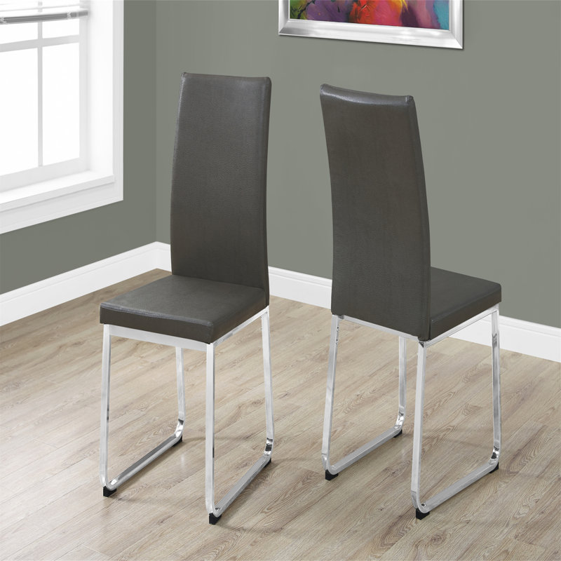 Chaise de salle à manger, ensemble de 2, d'appoint, rembourrée, cuisine, salle à manger, aspect cuir, métal, Argent argent