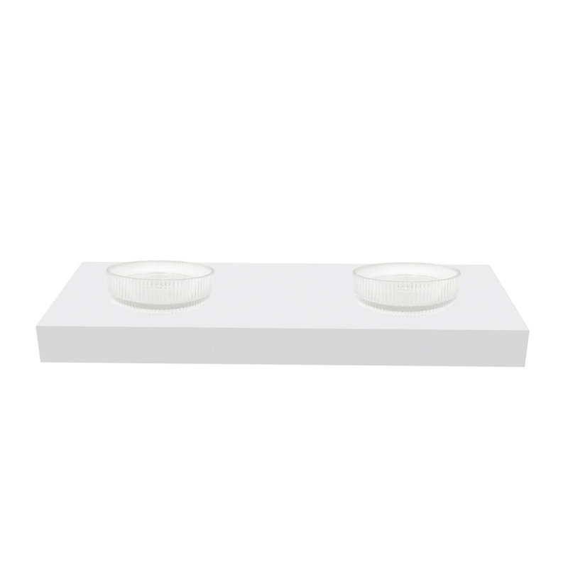Lavabos vasques en cristal 14 po avec base blanche Cowrie, Transparent