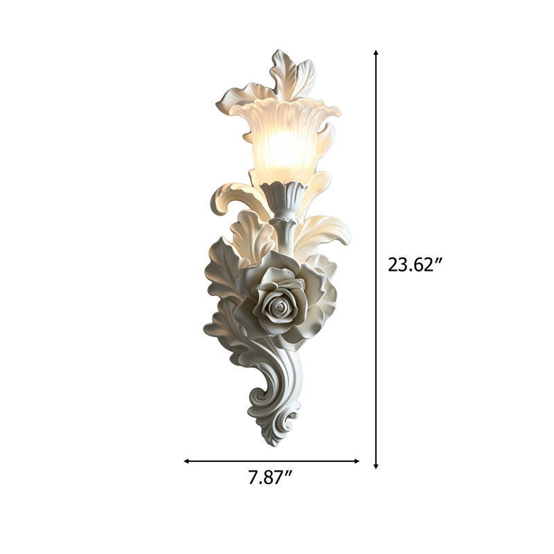 Applique murale décorative française classique en résine blanche à motif floral, large de 20 cm