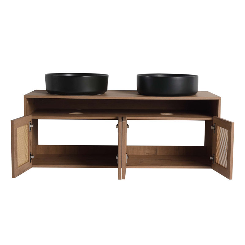 Meuble-lavabo flottant 48 po avec lavabo d'art en céramique, porte à fermeture en douceur 48 po (KD-Packing)