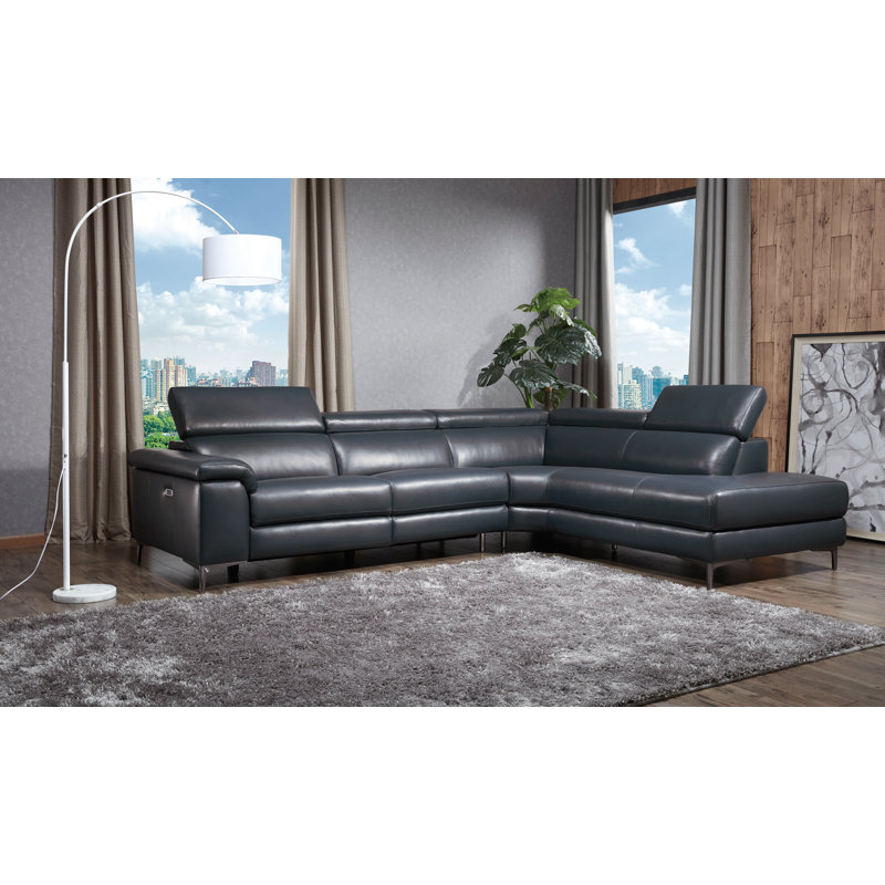 Bryd Upholstered Power Reclining L-Shaped Sectional, Right Hand Facing, Black Genuine Leather