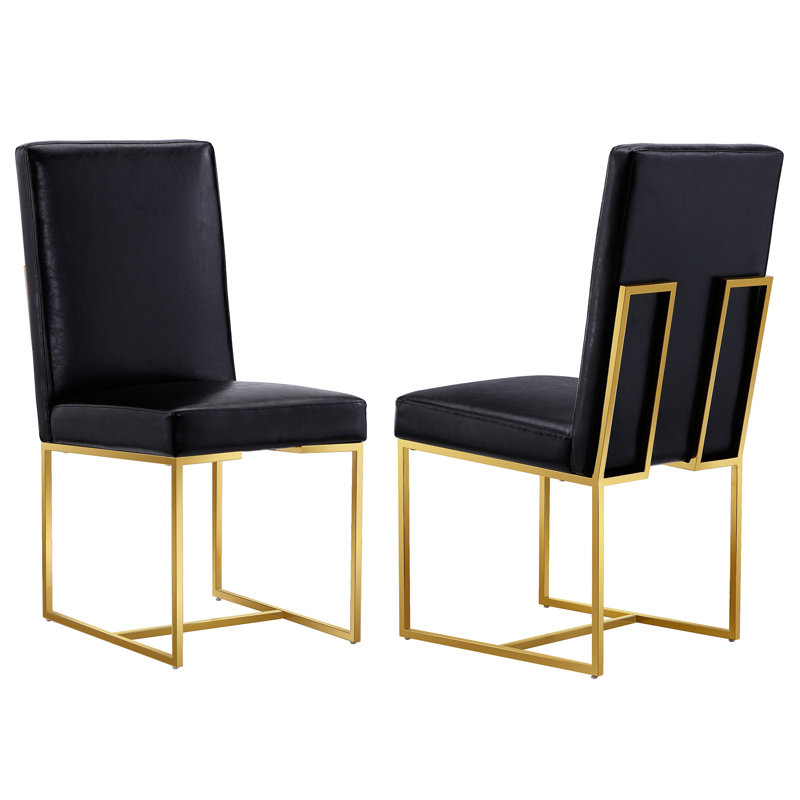 Modern Black Leather Dining Chairs with Gold Sleed Legs
