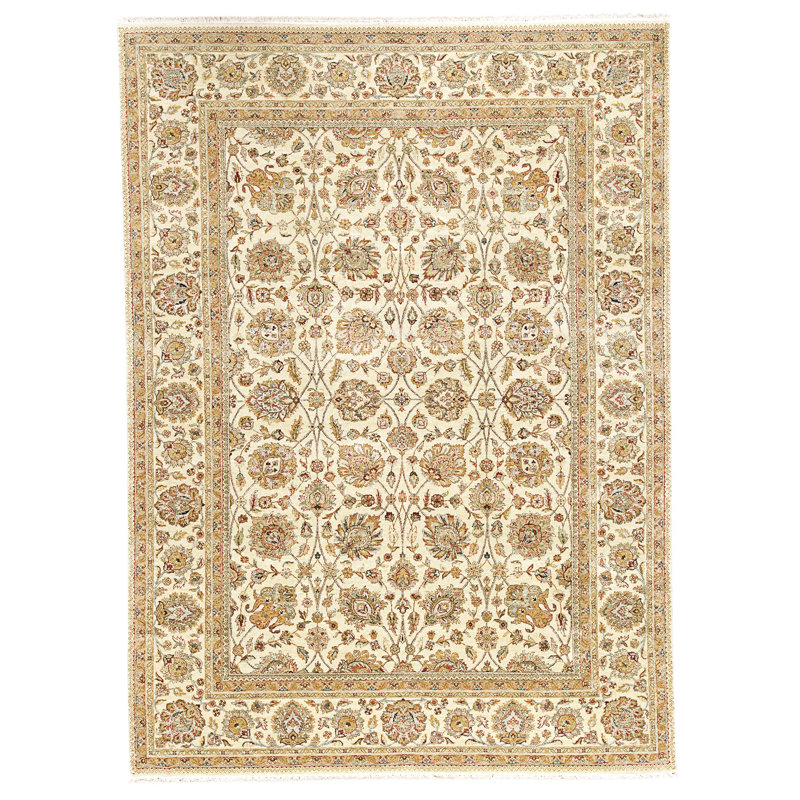 Hand Knotted Wool Area Rug in Cream